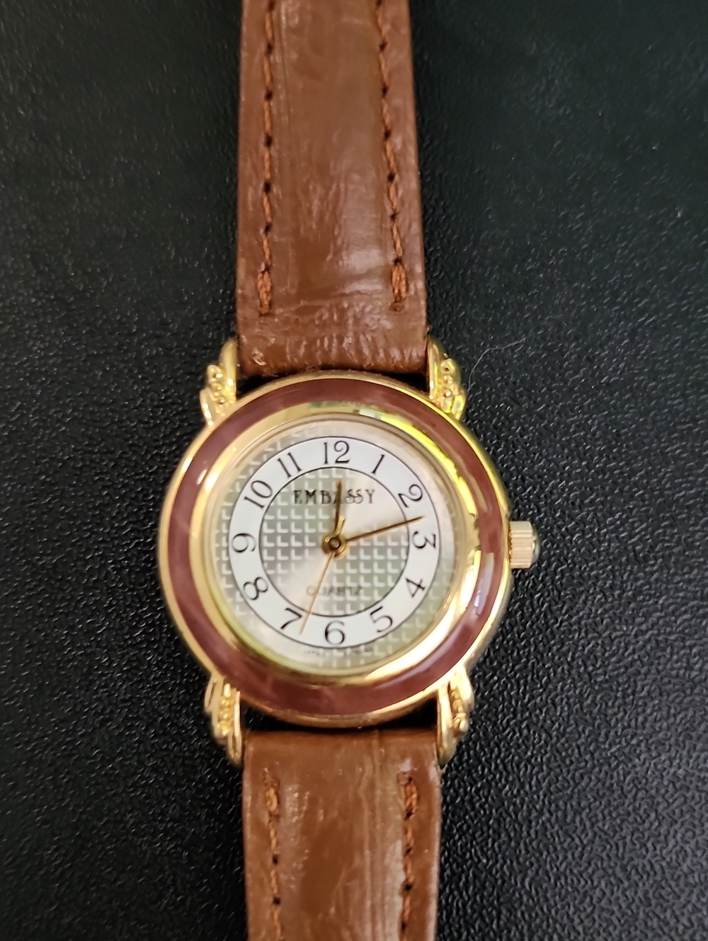 Embassy Women's Brown Leather Strap Gold-Tone Watch